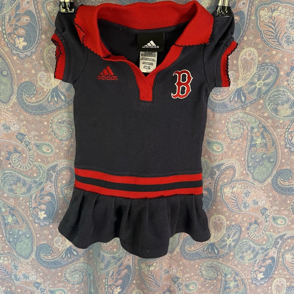 Adidas, Boston Red Sox Girls 12M Infant Toddler Dress, Navy And Red
